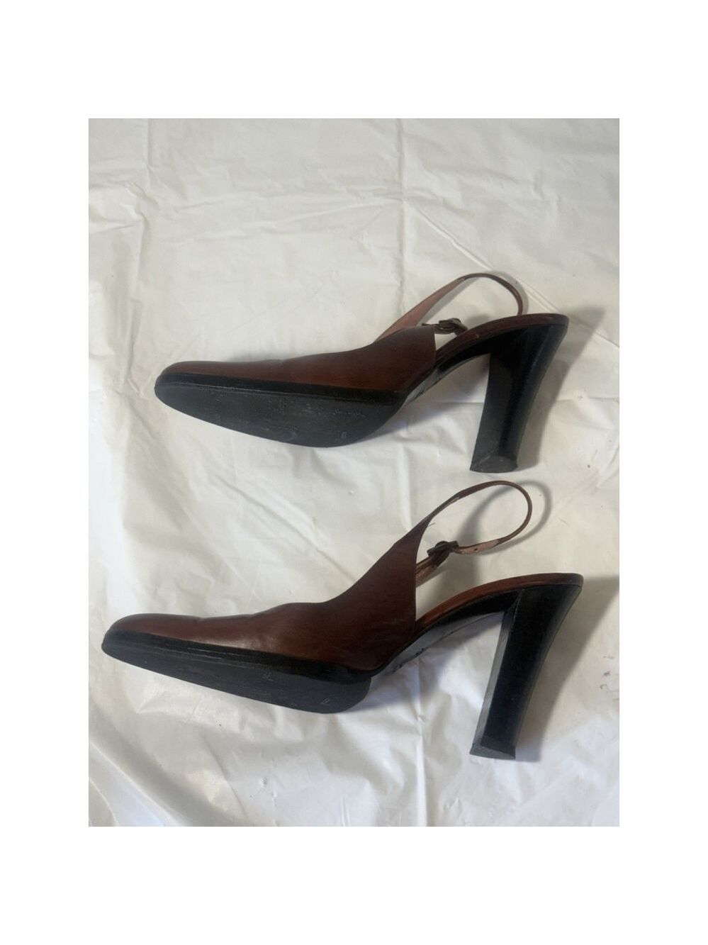 GUCCI Slingback Heels Closed Toe Brown Leather Shoes Sandals US 7 EU 37 C - Picture 5 of 16